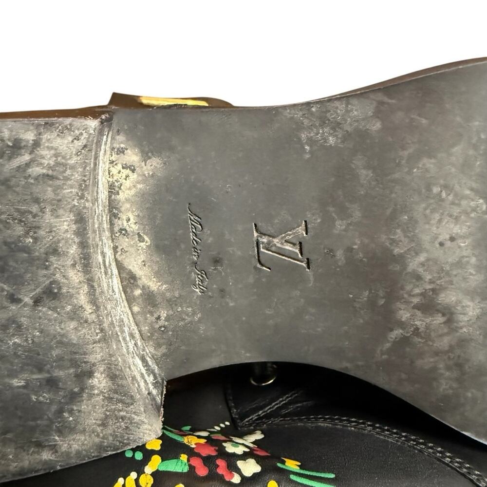 LOUIS VUITTON Wonderland Floral Ranger Leather Boots Gold LV Buckle EU 38 U8 - Picture 12 of 13